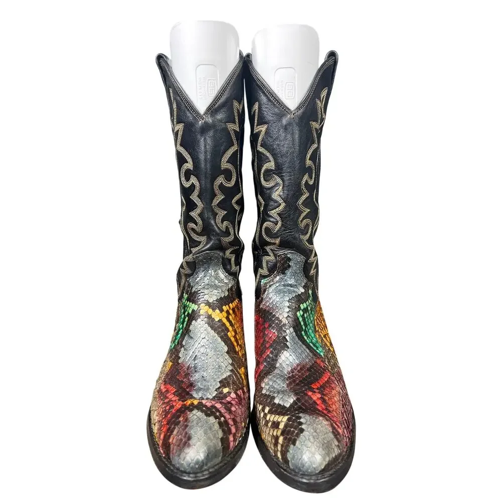 Vintage Dan Post Men’s Rainbow Python Snakeskin Cowboy Boot Size US 9.5